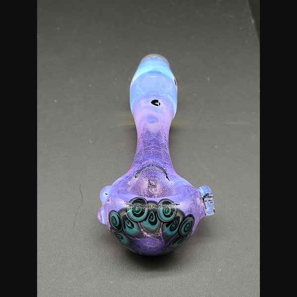 ATH Glass dotstock spoons — layered dot stacking in lilac/ghost and green stardust/blue stardust.