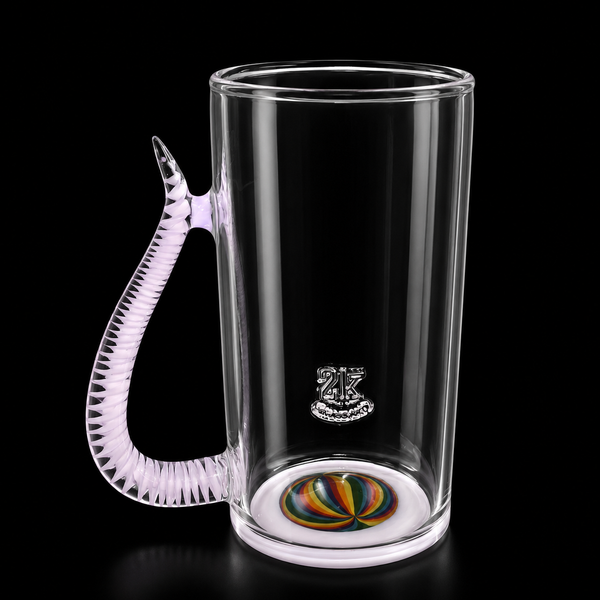 2kglassart wig wag beer mug — pink wig wag handle, rainbow marble base