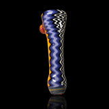 KJH Glass chillum A - navy and white zigzag with orange, standing view