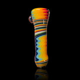 KJH Glass chillum B - rainbow over white, standing view