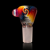 KJH Glass 4-hole slide D - 18mm, red and orange swirl with pink marble, primary view