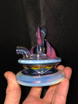 Freeekglass ghost dry hammer — milky opal body with purple horns and patterned base.