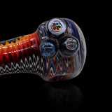 KJH Glass six-piece spoon E - navy and orange zigzag with millefiori marbles