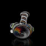 KJH Glass spoon A - clear and rainbow stripe, angled view
