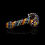 KJH Glass spoon C - rainbow and black swirl, side view