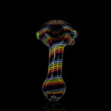 KJH Glass spoon D - dark and rainbow bands, standing view