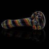 KJH Glass spoon D - dark and rainbow bands, side view