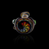 KJH Glass spoon D - dark and rainbow bands, top-down bowl