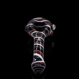 KJH Glass spoon E - navy, red and white, standing view