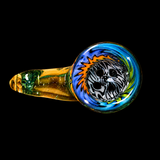 KJH Glass wig wag 4-hole slide, Zebra Amber Horn, top-down 4-hole view