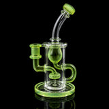 OJ Flame Color Klein recycler in Slyme colorway, slime green accents, 14mm female joint, on black background