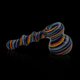 KJH Glass linework mini hammer bubbler A - navy and rainbow, side view