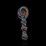 KJH Glass linework mini hammer bubbler A - navy and rainbow, standing view