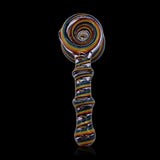 KJH Glass linework mini hammer bubbler B - clear and rainbow, standing view