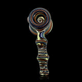 KJH Glass linework mini hammer bubbler C - gold and rainbow, standing view