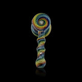 KJH Glass linework mini hammer bubbler D - green and rainbow, standing view