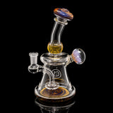 OJ Flame mini wig wag banger hanger in Mai Tai, amber and blue wig wag accents, 10mm joint, on black background