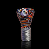 KJH Glass push slide C - 18mm, orange and navy zigzag, millefiori marble side